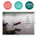 Load image into Gallery viewer, The cover of Tree-Free’s Crazy Good Birthday card with lines demonstrating its 5x7 dimensions, along with the following text: “100% PCW recycled paper, proudly made in the USA, sustainably printed on extra-thick card stock”
