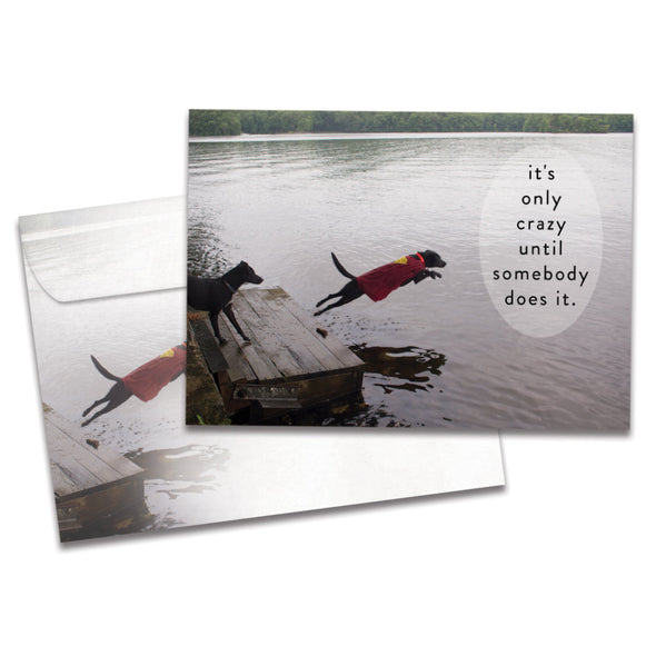 The cover of Tree-Free's Crazy Good Birthday card, along with its matching envelope.