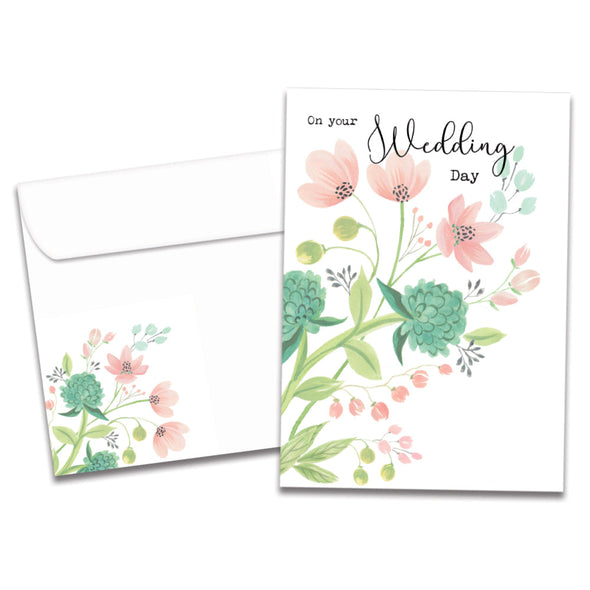The cover of Tree-Free's Happy Time Wedding Card card, along with its matching envelope.