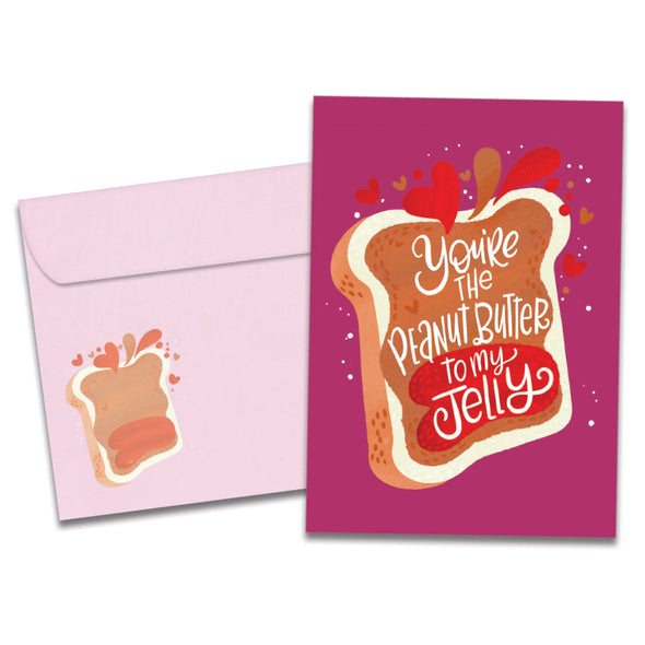 The cover of Tree-Free's Peanut Butter and Jelly card, along with its matching envelope.