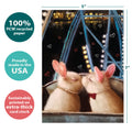 Load image into Gallery viewer, The cover of Tree-Free’s Love Bunnies card with lines demonstrating its 5x7 dimensions, along with the following text: “100% PCW recycled paper, proudly made in the USA, sustainably printed on extra-thick card stock”
