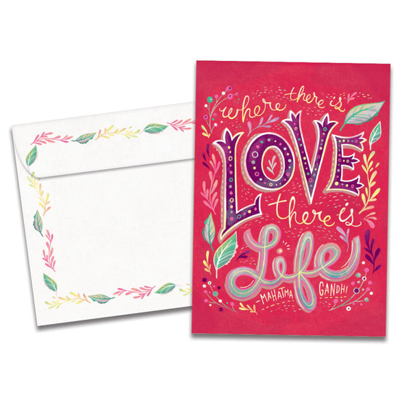 The cover of Tree-Free's Love is Life card, along with its matching envelope.