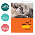 Load image into Gallery viewer, The cover of Tree-Free’s Adult Today All Occasion Card card with lines demonstrating its 5x7 dimensions, along with the following text: “100% PCW recycled paper, proudly made in the USA, sustainably printed on extra-thick card stock”
