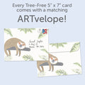 Load image into Gallery viewer, The envelope for Tree-Free’s Sloth Slow Lane card, along with the following text: “Every Tree-Free 5x7 card comes with a matching ARTvelope!”
