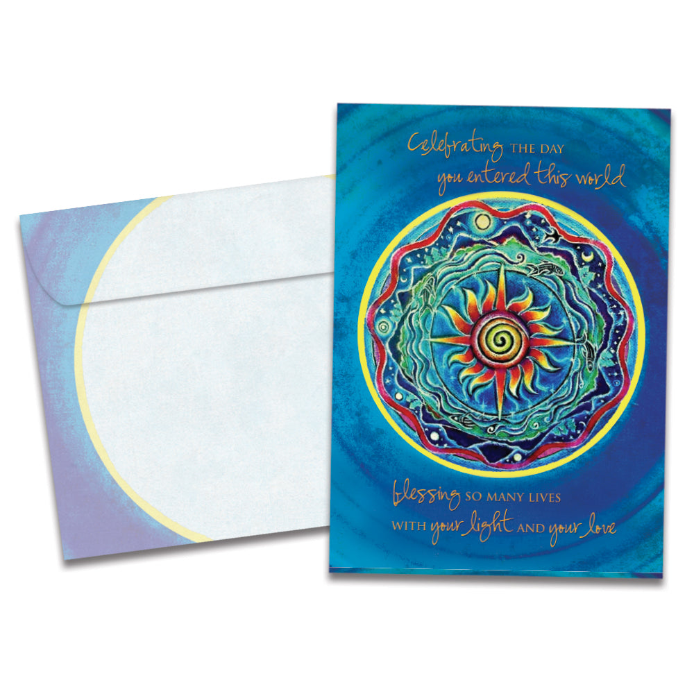 The cover of Tree-Free's Celebrating the Day card, along with its matching envelope.