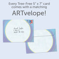 Load image into Gallery viewer, The envelope for Tree-Free’s Celebrating the Day card, along with the following text: “Every Tree-Free 5x7 card comes with a matching ARTvelope!”
