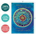 Load image into Gallery viewer, The cover of Tree-Free’s Celebrating the Day card with lines demonstrating its 5x7 dimensions, along with the following text: “100% PCW recycled paper, proudly made in the USA, sustainably printed on extra-thick card stock”
