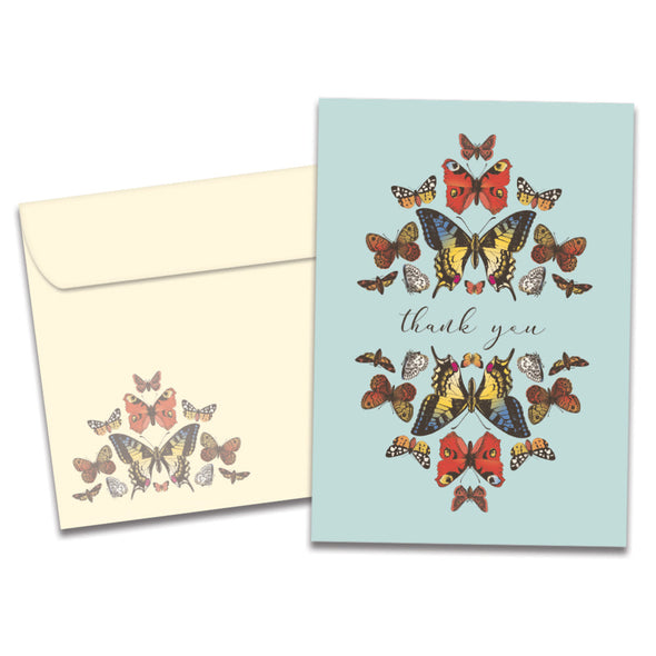 The cover of Tree-Free's Botanical Butterflies card, along with its matching envelope.