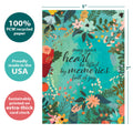 Load image into Gallery viewer, The cover of Tree-Free’s Lifted Sympathy Card card with lines demonstrating its 5x7 dimensions, along with the following text: “100% PCW recycled paper, proudly made in the USA, sustainably printed on extra-thick card stock”
