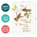 Load image into Gallery viewer, The cover of Tree-Free’s Graced card with lines demonstrating its 5x7 dimensions, along with the following text: “100% PCW recycled paper, proudly made in the USA, sustainably printed on extra-thick card stock”
