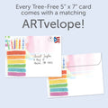 Load image into Gallery viewer, The inside of Tree-Free’s Layers of Happy card, with the cover and envelope in the background.
