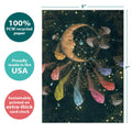 Load image into Gallery viewer, The cover of Tree-Free’s Wish Big card with lines demonstrating its 5x7 dimensions, along with the following text: “100% PCW recycled paper, proudly made in the USA, sustainably printed on extra-thick card stock”
