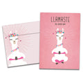 Load image into Gallery viewer, The cover of Tree-Free&#39;s Llamaste All Day card, along with its matching envelope.
