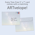 Load image into Gallery viewer, The envelope for Tree-Free’s Glowing Path card, along with the following text: “Every Tree-Free 5x7 card comes with a matching ARTvelope!”

