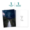 Load image into Gallery viewer, The cover and inside of Tree-Free’s Glowing Path Sympathy Card card, along with the following text: “1 greeting card, 1 matching envelope”
