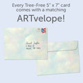 Load image into Gallery viewer, The envelope for Tree-Free’s With You Still card, along with the following text: “Every Tree-Free 5x7 card comes with a matching ARTvelope!”
