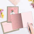 Load image into Gallery viewer, The inside of Tree-Free’s Hey Mouse Thinking Of You Card card, with the cover and envelope in the background.
