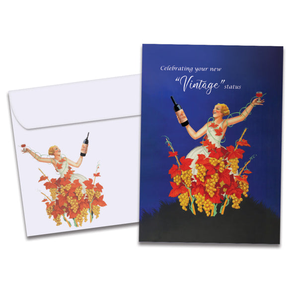 The cover of Tree-Free's Vintage Status card, along with its matching envelope.