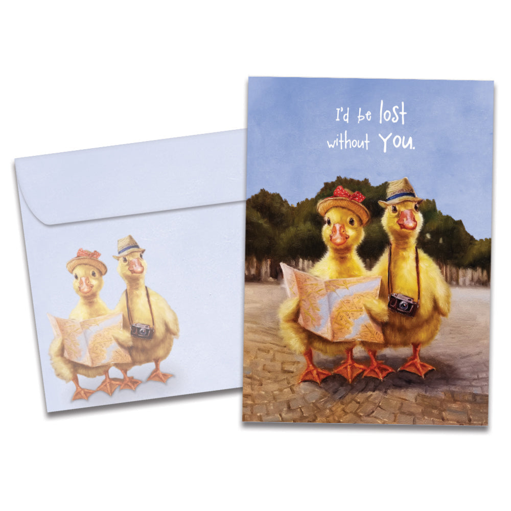 The cover of Tree-Free's Lost Without You card, along with its matching envelope.