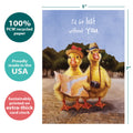 Load image into Gallery viewer, The cover of Tree-Free’s Lost Without You card with lines demonstrating its 5x7 dimensions, along with the following text: “100% PCW recycled paper, proudly made in the USA, sustainably printed on extra-thick card stock”
