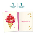 Load image into Gallery viewer, The cover and inside of Tree-Free’s Melt My Heart Valentine card, along with the following text: “1 greeting card, 1 matching envelope”
