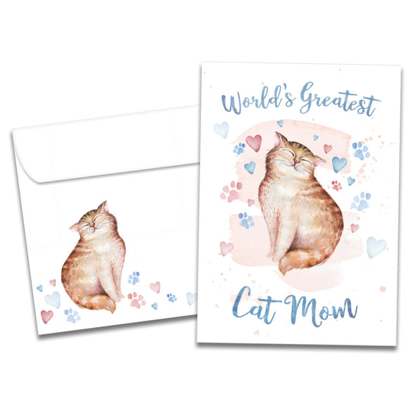 The cover of Tree-Free's Cat Mom card, along with its matching envelope.