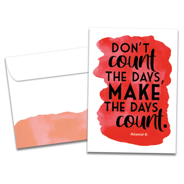 The cover of Tree-Free's Make The Days Count card, along with its matching envelope.