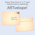 Load image into Gallery viewer, The envelope for Tree-Free’s Born Today Birthday Card card, along with the following text: “Every Tree-Free 5x7 card comes with a matching ARTvelope!”
