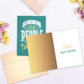 Load image into Gallery viewer, The inside of Tree-Free’s Born Today Birthday Card card, with the cover and envelope in the background.

