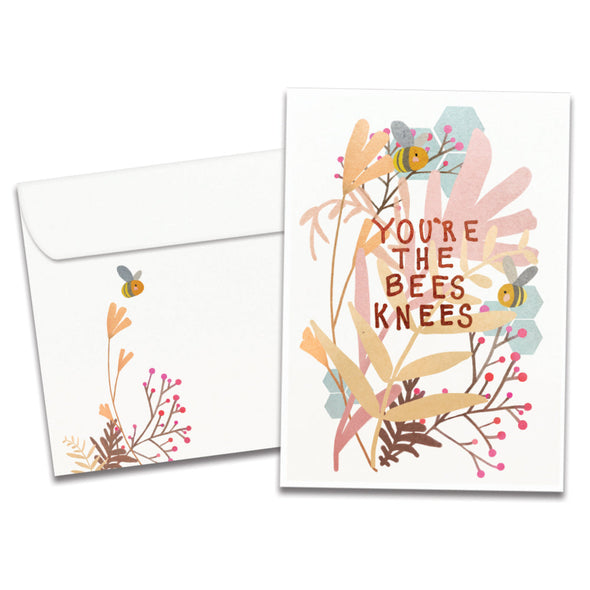 The cover of Tree-Free's You're The Bees Knees card, along with its matching envelope.