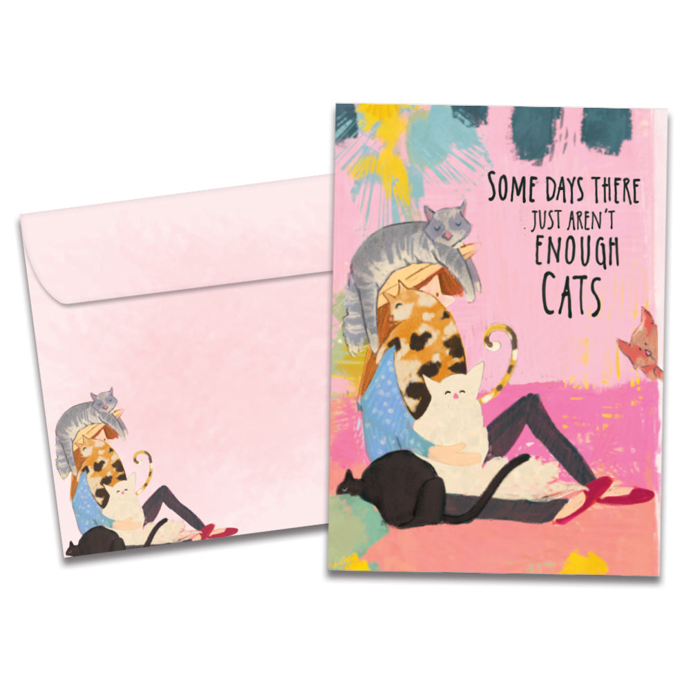 The cover of Tree-Free's Not Enough Cats card, along with its matching envelope.