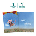 Load image into Gallery viewer, The cover and inside of Tree-Free’s Chute Happens Support Card card, along with the following text: “1 greeting card, 1 matching envelope”
