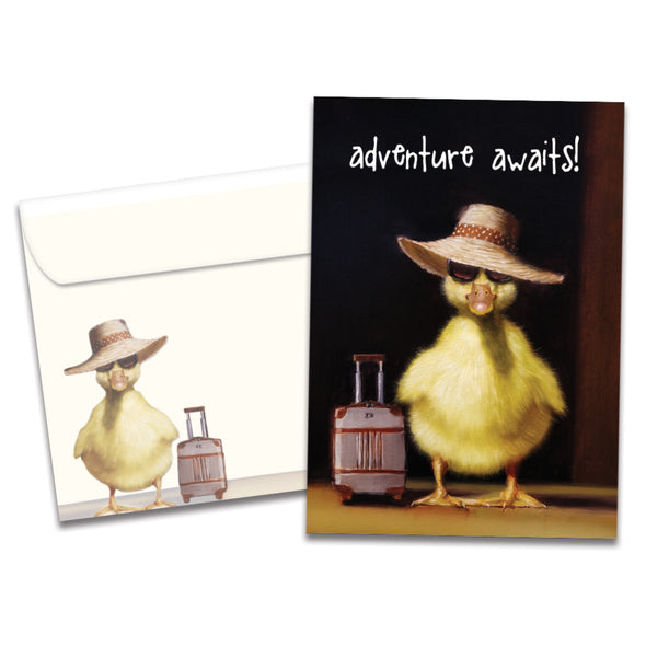 The cover of Tree-Free's Adventure Awaits Retirement Card card, along with its matching envelope.