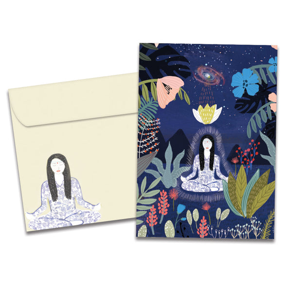 The cover of Tree-Free's Stillness card, along with its matching envelope.