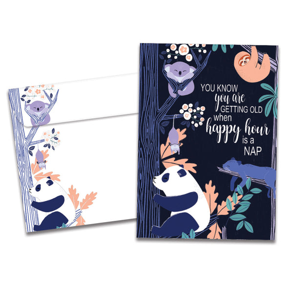 The cover of Tree-Free's Nappy Hour card, along with its matching envelope.