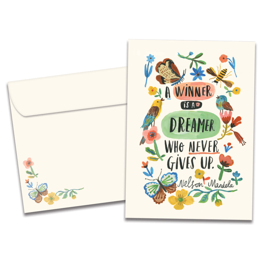 The cover of Tree-Free's Winner Dreamer card, along with its matching envelope.