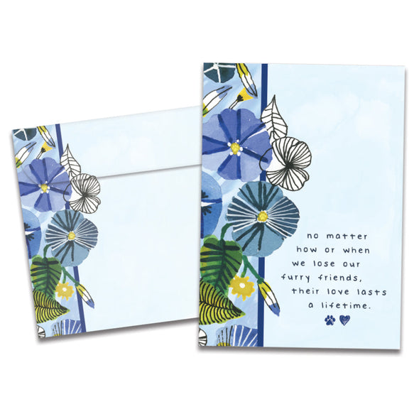 The cover of Tree-Free's Furry Friends Love card, along with its matching envelope.