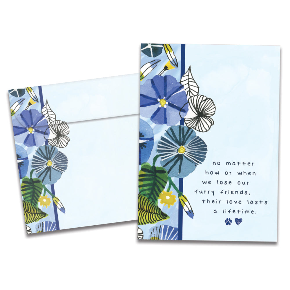 The cover of Tree-Free's Furry Friends Love card, along with its matching envelope.