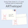 Load image into Gallery viewer, The envelope for Tree-Free’s Pink Bunny card, along with the following text: “Every Tree-Free 5x7 card comes with a matching ARTvelope!”
