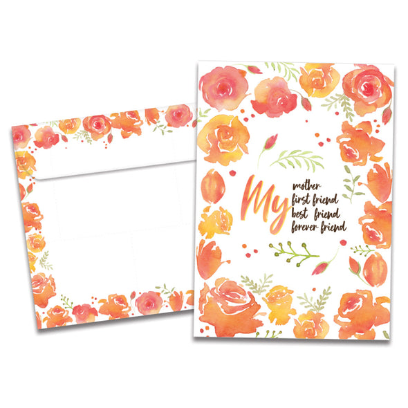 The cover of Tree-Free's Mother Friend card, along with its matching envelope.