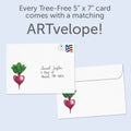 Load image into Gallery viewer, The envelope for Tree-Free’s Heart Beet card, along with the following text: “Every Tree-Free 5x7 card comes with a matching ARTvelope!”
