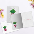 Load image into Gallery viewer, The inside of Tree-Free’s Heart Beet card, with the cover and envelope in the background.
