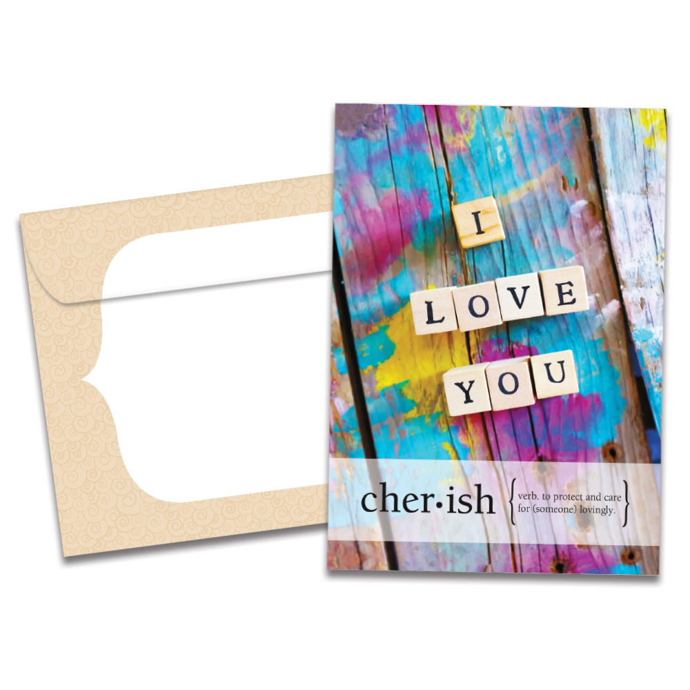 The cover of Tree-Free's Vibrant Love You card, along with its matching envelope.
