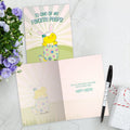 Load image into Gallery viewer, The inside of Tree-Free’s Favorite Peep card, with the cover and envelope in the background.
