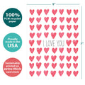 Load image into Gallery viewer, The cover of Tree-Free’s Watercolor Hearts card with lines demonstrating its 5x7 dimensions, along with the following text: “100% PCW recycled paper, proudly made in the USA, sustainably printed on extra-thick card stock”
