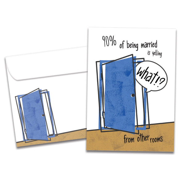 The cover of Tree-Free's Yelling What card, along with its matching envelope.