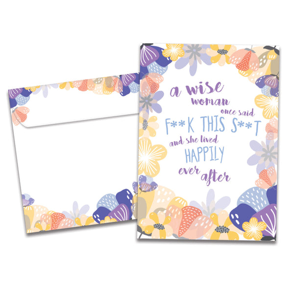 The cover of Tree-Free's Wise Woman card, along with its matching envelope.