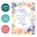 Load image into Gallery viewer, The cover of Tree-Free’s Wise Woman card with lines demonstrating its 5x7 dimensions, along with the following text: “100% PCW recycled paper, proudly made in the USA, sustainably printed on extra-thick card stock”
