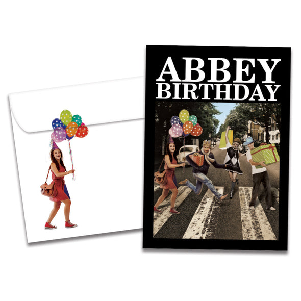 The cover of Tree-Free's Abbey Birthday card, along with its matching envelope.