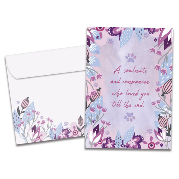 The cover of Tree-Free's Floral Paws Pet Sympathy Card card, along with its matching envelope.
